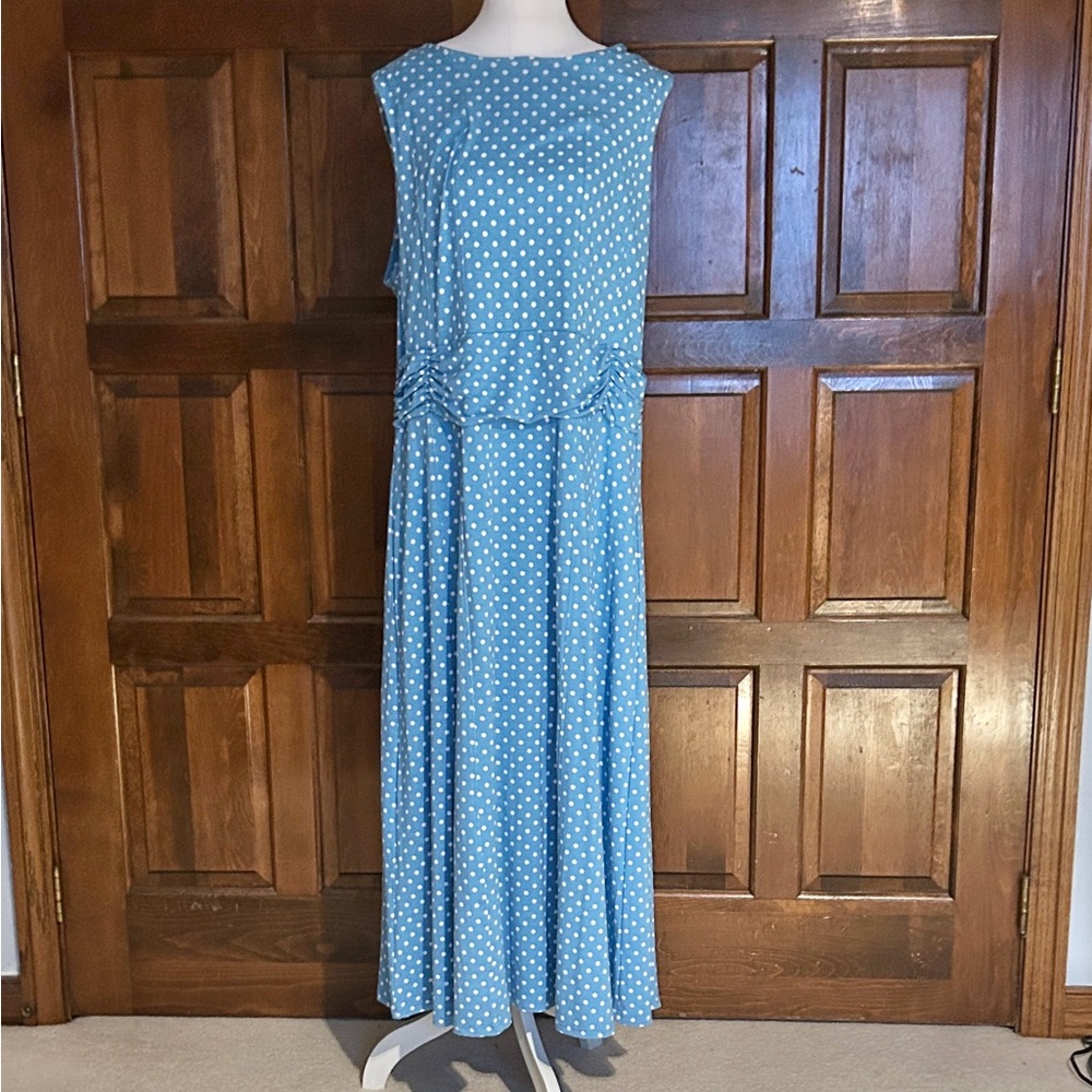 The Vermont Country Store Blue Polka Dot Sleeveless Dress Size 1X Flowy Vintage - Picture 2 of 8
